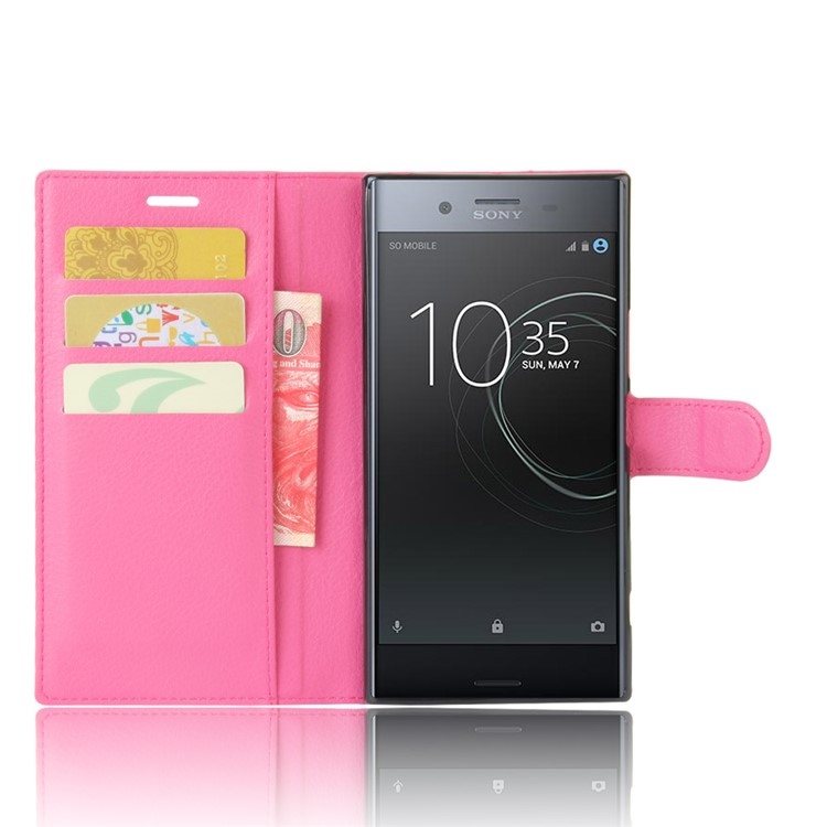 Litchi Skin Leather Stand Case with Card Slots for Sony Xperia XZ Premium - Rose-4