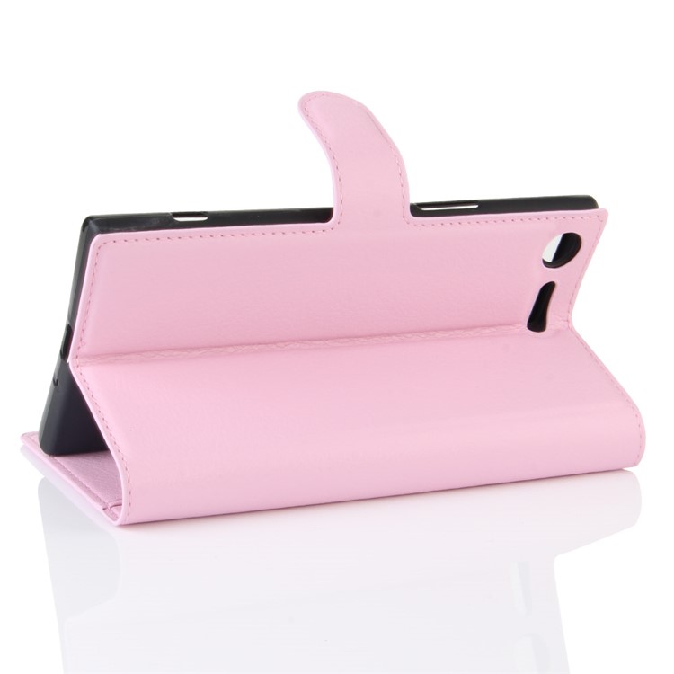 Litchi Skin Leather Stand Cover with Card Slots for Sony Xperia XZ Premium - Pink-5