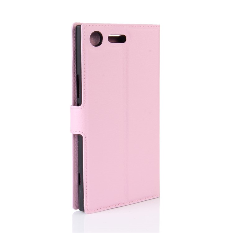 Litchi Skin Leather Stand Cover with Card Slots for Sony Xperia XZ Premium - Pink-6