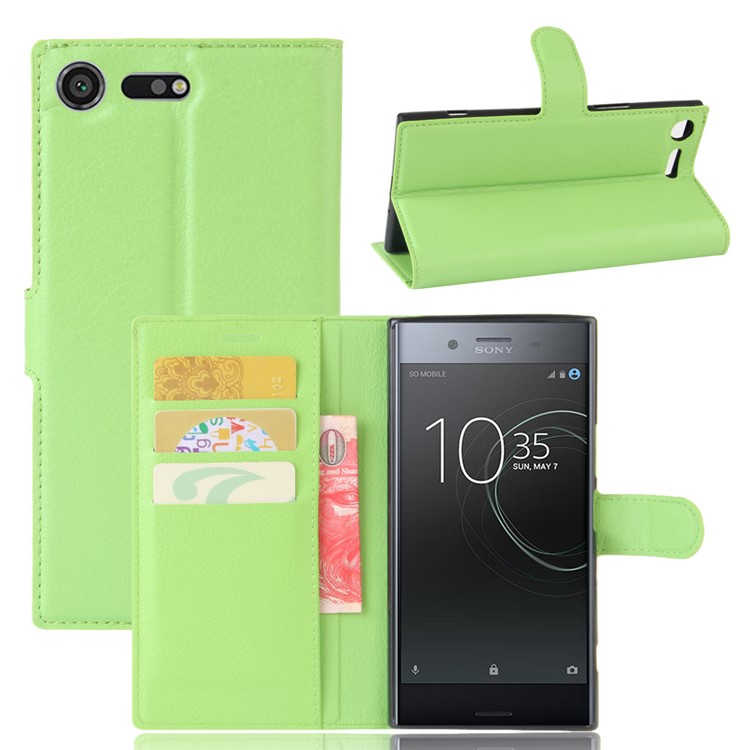Litchi Skin PU Leather Stand Case for Sony Xperia XZ Premium - Green-1