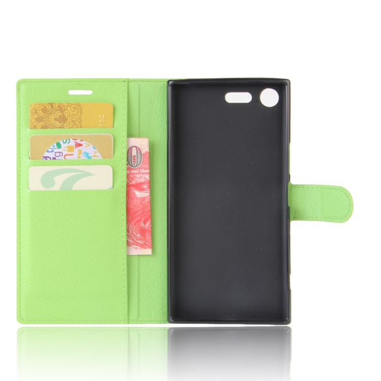 Litchi Skin PU Leather Stand Case for Sony Xperia XZ Premium - Green-3