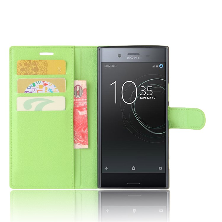 Litchi Skin PU Leather Stand Case for Sony Xperia XZ Premium - Green-4