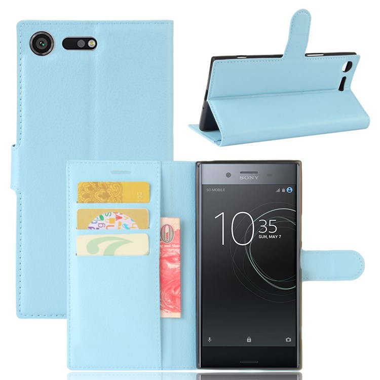 Funda De Cuero Litchi Piel Para Sony Xperia XZ Premium - Bebe Azul-1