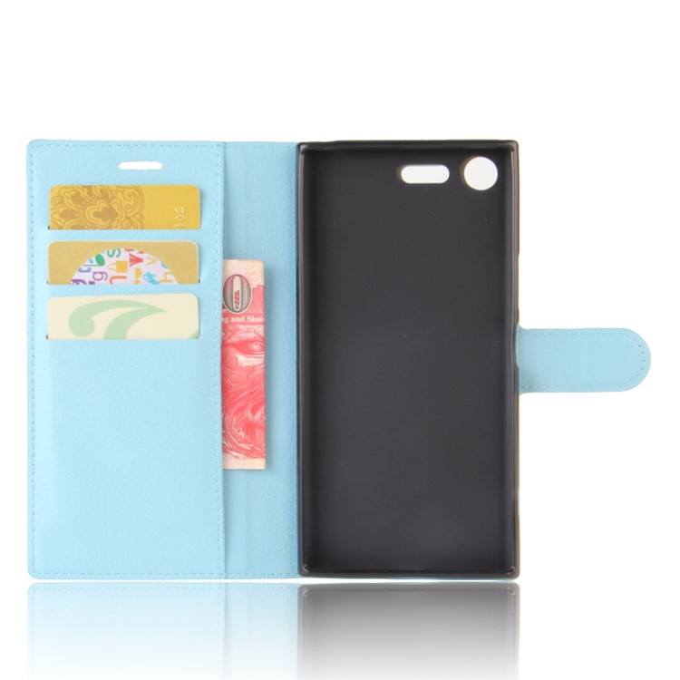 Funda De Cuero Litchi Piel Para Sony Xperia XZ Premium - Bebe Azul-3