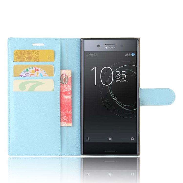 Funda De Cuero Litchi Piel Para Sony Xperia XZ Premium - Bebe Azul-4