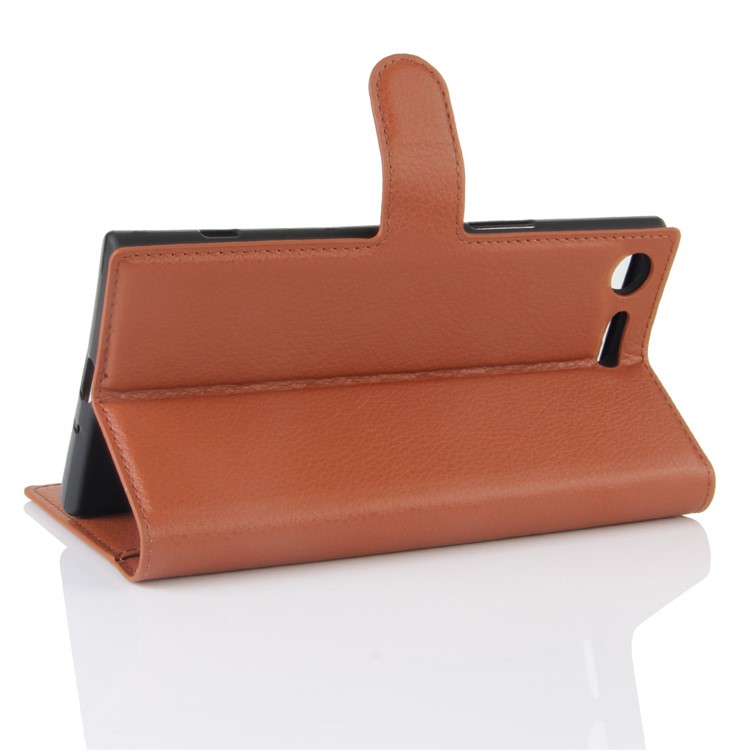 Litchi Skin Wallet Leather Protective Case for Sony Xperia XZ Premium - Brown-5