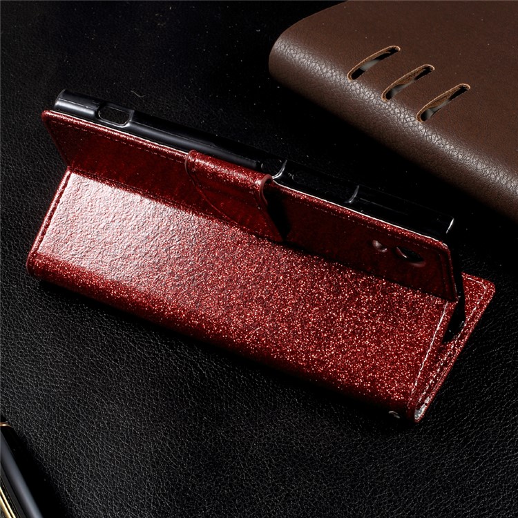Flash Powder Leather Wallet Case for Sony Xperia XA1 - Red-3