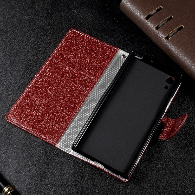 Flash Powder Leather Wallet Case for Sony Xperia XA1 - Red-4