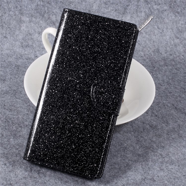 Glittery Smooth Leather Stand Wallet Case for Sony Xperia XZ Premium - Black-1