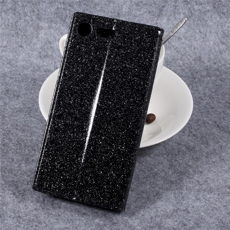 Glittery Smooth Leather Stand Wallet Case for Sony Xperia XZ Premium - Black-2