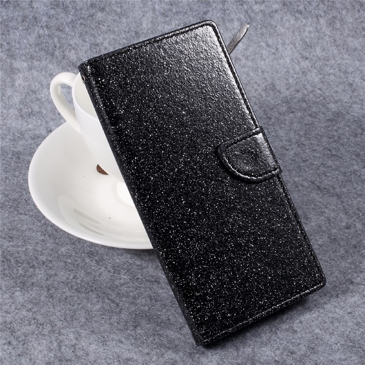 Glittery Smooth Leather Stand Wallet Case for Sony Xperia XZ Premium - Black-3