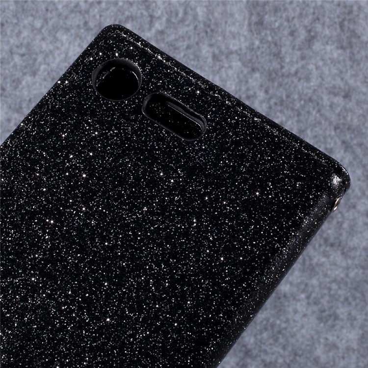 Glittery Smooth Leather Stand Wallet Case for Sony Xperia XZ Premium - Black-5