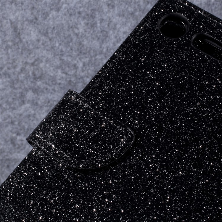 Glittery Smooth Leather Stand Wallet Case for Sony Xperia XZ Premium - Black-7