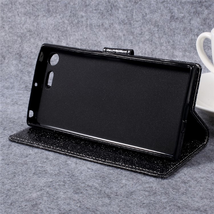 Glittery Smooth Leather Stand Wallet Case for Sony Xperia XZ Premium - Black-8