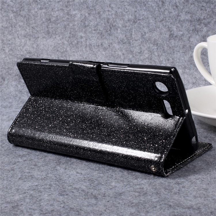 Glittery Smooth Leather Stand Wallet Case for Sony Xperia XZ Premium - Black-9