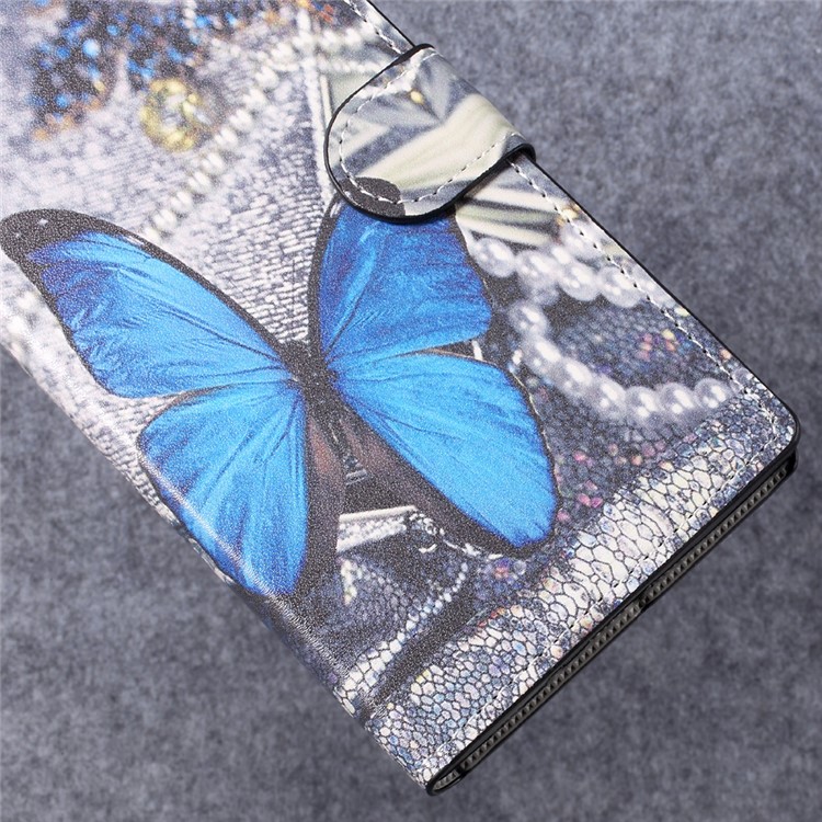 Patterned Leather Wallet Stand Mobile Phone Case for Sony Xperia XZ Premium - Blue Butterfly-4