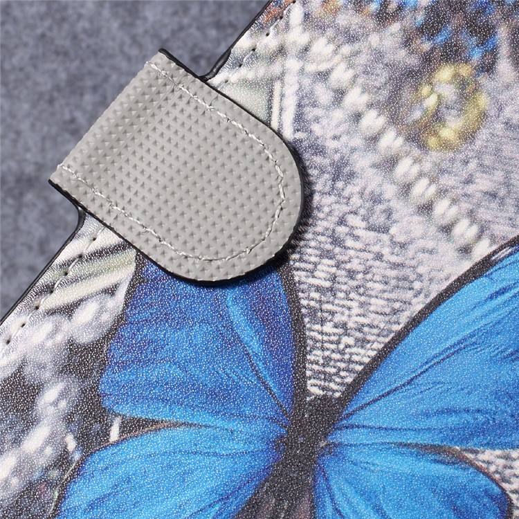 Patterned Leather Wallet Stand Mobile Phone Case for Sony Xperia XZ Premium - Blue Butterfly-7