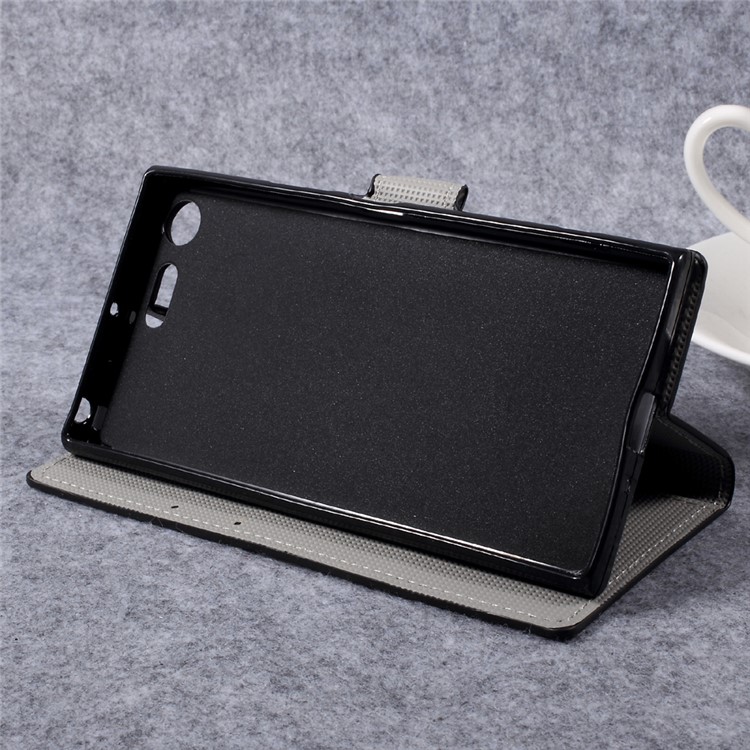 Patterned Leather Wallet Stand Mobile Phone Case for Sony Xperia XZ Premium - Blue Butterfly-8