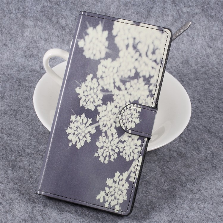 Patterned Leather Cover with Wallet Slots for Sony Xperia XZ Premium - Flowers Pattern-1
