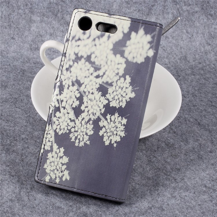 Patterned Leather Cover with Wallet Slots for Sony Xperia XZ Premium - Flowers Pattern-2