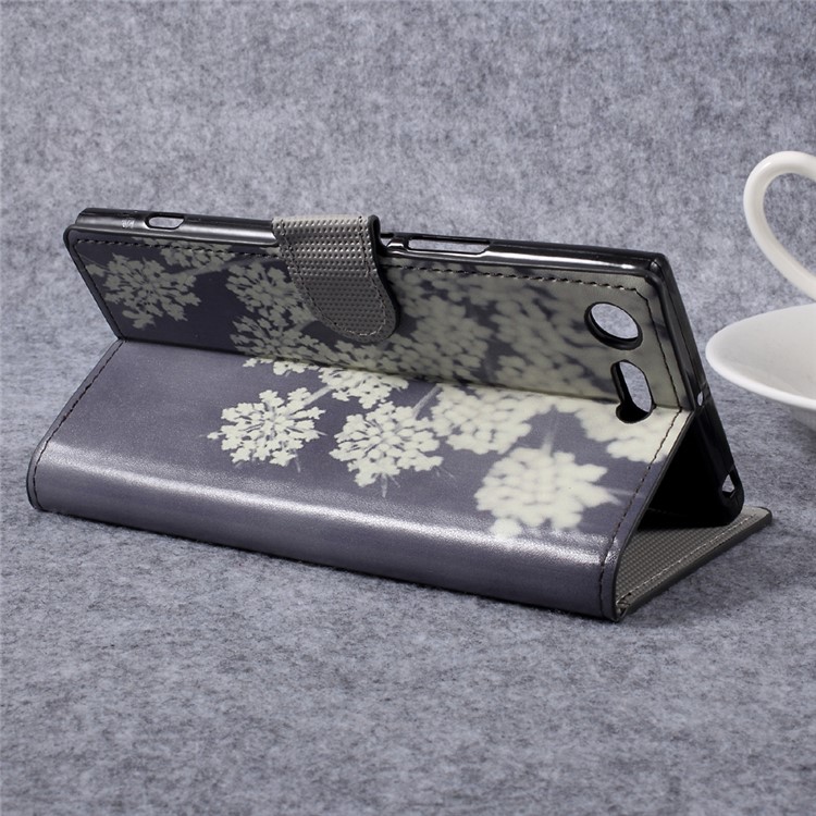 Patterned Leather Cover with Wallet Slots for Sony Xperia XZ Premium - Flowers Pattern-4