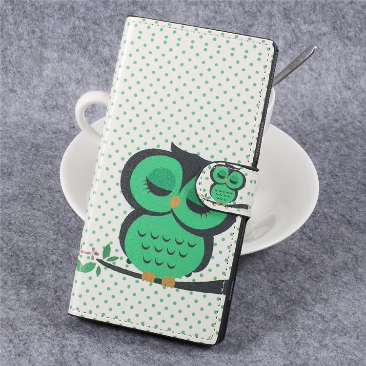 Magnetic Patterned Leather Stand Wallet Case for Sony Xperia XZ Premium - Green Owl Sleeping on the Branch-1