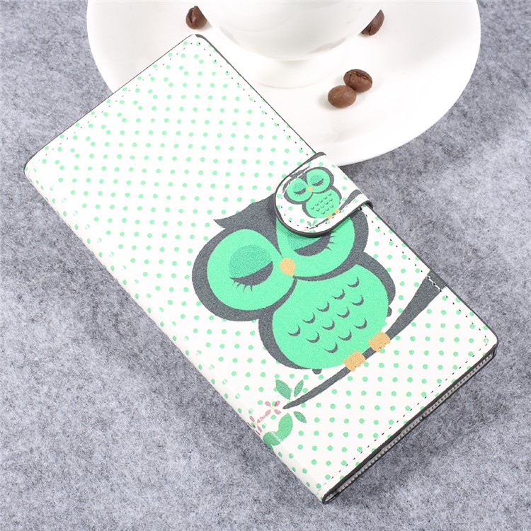 Magnetic Patterned Leather Stand Wallet Case for Sony Xperia XZ Premium - Green Owl Sleeping on the Branch-3