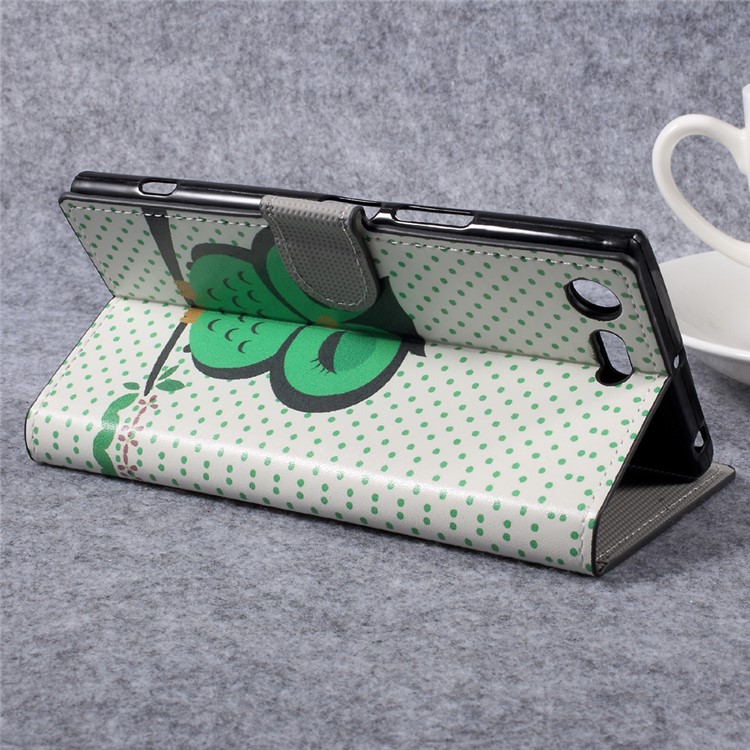 Magnetic Patterned Leather Stand Wallet Case for Sony Xperia XZ Premium - Green Owl Sleeping on the Branch-4