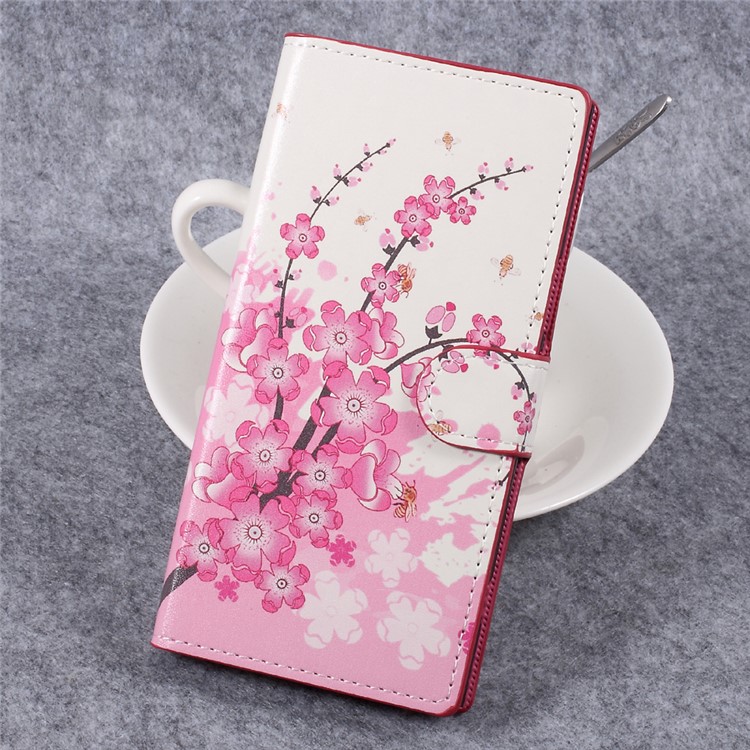 For Sony Xperia XZ Premium Patterned Leather Wallet Stand Mobile Phone Case - Plum Blossom-1