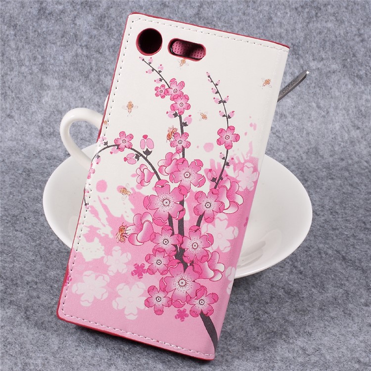 For Sony Xperia XZ Premium Patterned Leather Wallet Stand Mobile Phone Case - Plum Blossom-2