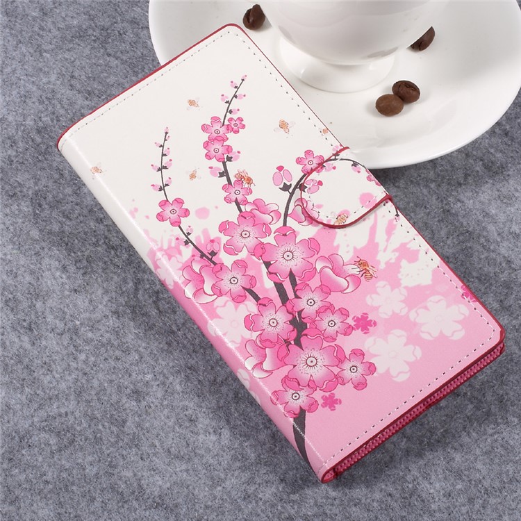 For Sony Xperia XZ Premium Patterned Leather Wallet Stand Mobile Phone Case - Plum Blossom-3