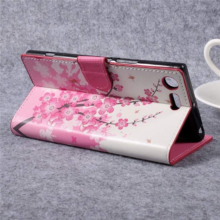 For Sony Xperia XZ Premium Patterned Leather Wallet Stand Mobile Phone Case - Plum Blossom-4