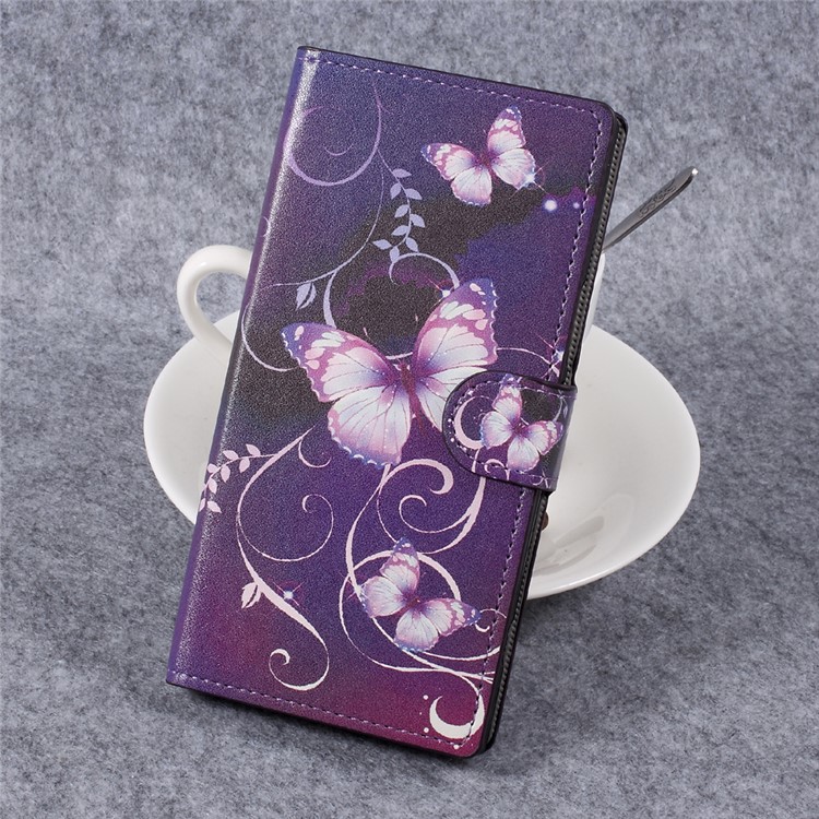 For Sony Xperia XZ Premium Patterned Leather Wallet Mobile Phone Case with Stand - Purple Butterflies-1