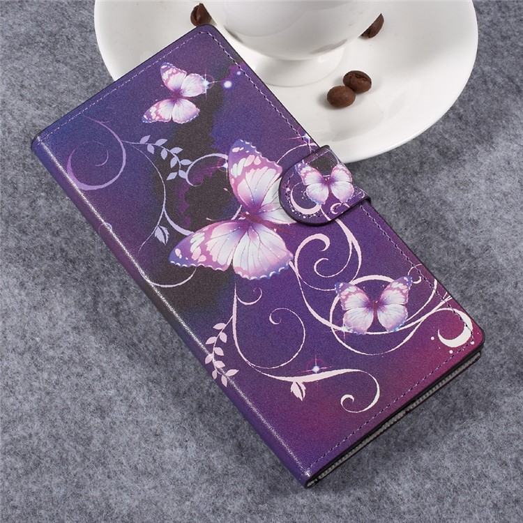 For Sony Xperia XZ Premium Patterned Leather Wallet Mobile Phone Case with Stand - Purple Butterflies-3