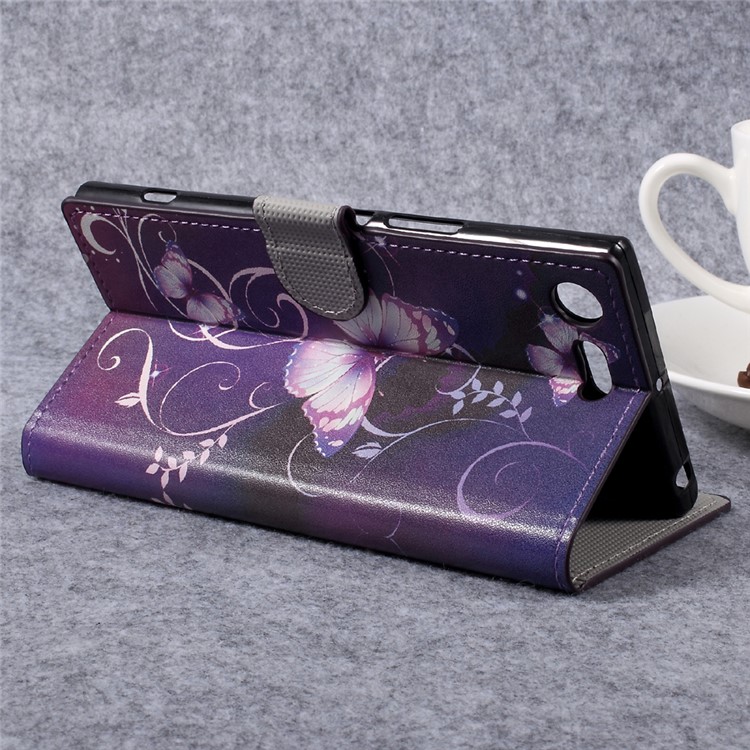 For Sony Xperia XZ Premium Patterned Leather Wallet Mobile Phone Case with Stand - Purple Butterflies-5