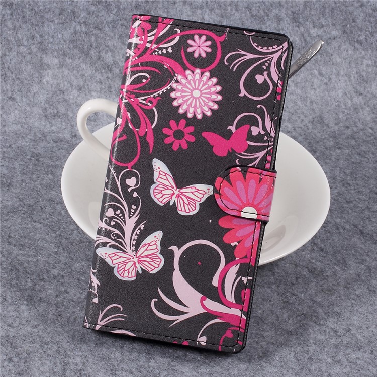 For Sony Xperia XZ Premium Patterned Leather Wallet Cell Phone Case with Stand - Floral Butterflies-1