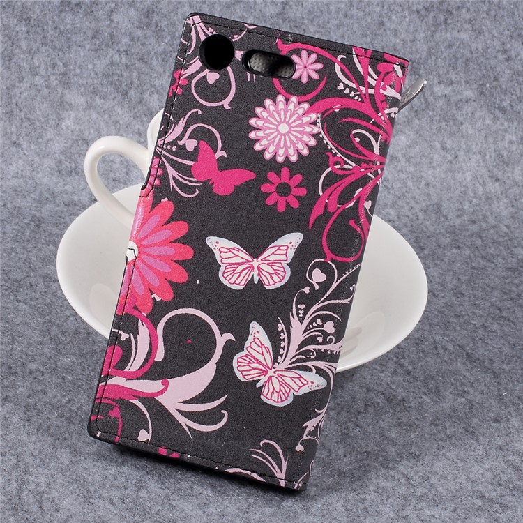 For Sony Xperia XZ Premium Patterned Leather Wallet Cell Phone Case with Stand - Floral Butterflies-2