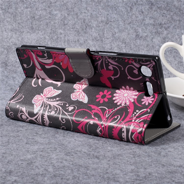 For Sony Xperia XZ Premium Patterned Leather Wallet Cell Phone Case with Stand - Floral Butterflies-4