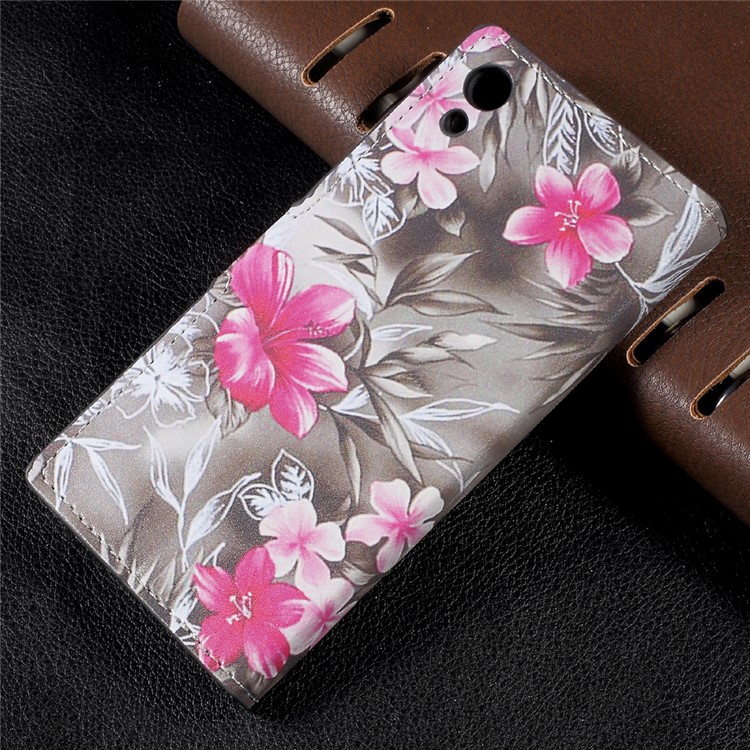 Patterned Leather Wallet Stand Mobile Phone Case for Sony Xperia XA1 - Red Blooming Flowers-2