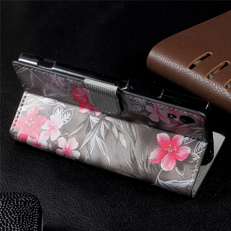 Patterned Leather Wallet Stand Mobile Phone Case for Sony Xperia XA1 - Red Blooming Flowers-3