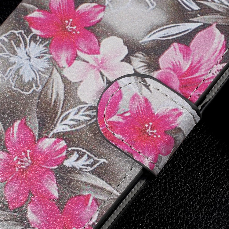 Patterned Leather Wallet Stand Mobile Phone Case for Sony Xperia XA1 - Red Blooming Flowers-5