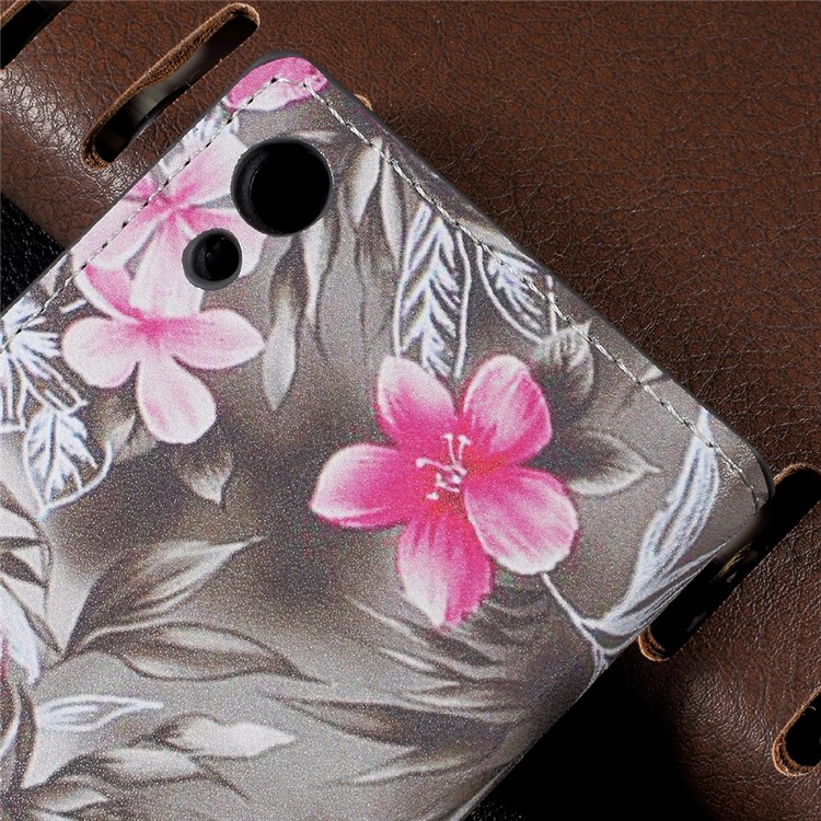 Patterned Leather Wallet Stand Mobile Phone Case for Sony Xperia XA1 - Red Blooming Flowers-6