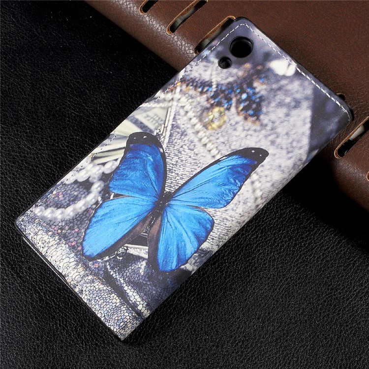 Patterned Leather Cover with Wallet Slots for Sony Xperia XA1 - Blue Butterfly-2