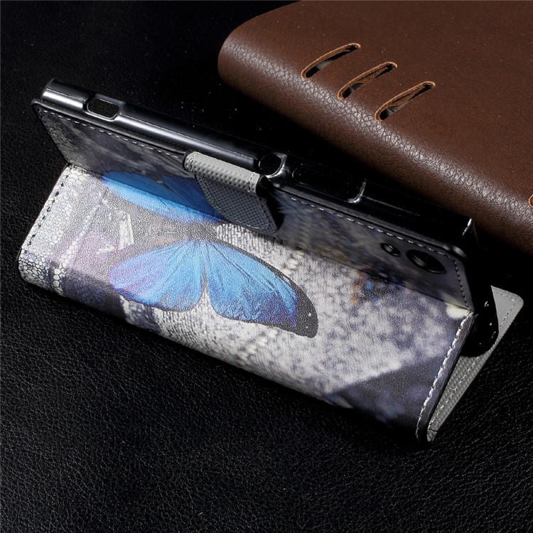 Patterned Leather Cover with Wallet Slots for Sony Xperia XA1 - Blue Butterfly-4