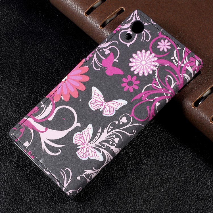 Patterned Leather Wallet Shell with Stand for Sony Xperia XA1 - Floral Butterflies-2
