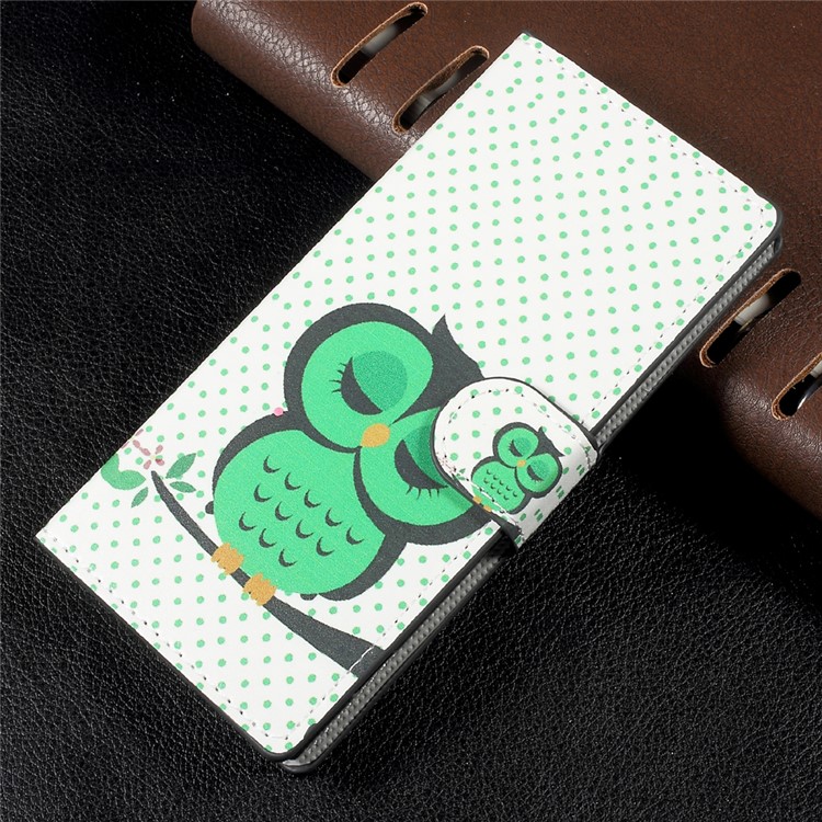 Magnetic Leather Flip Patterned Wallet Stand Cover for Sony Xperia XA1 - Green Owl Sleeping on the Branch-1