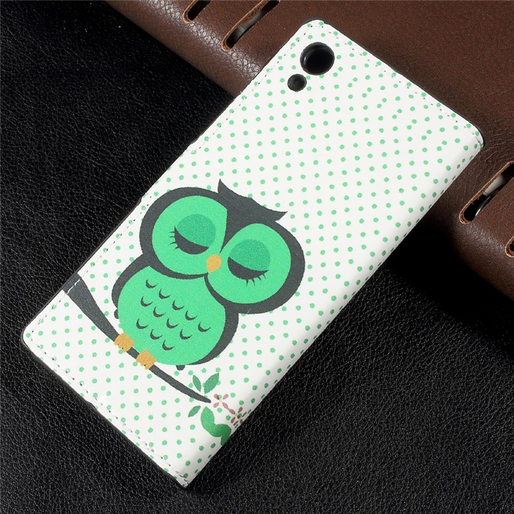 Magnetic Leather Flip Patterned Wallet Stand Cover for Sony Xperia XA1 - Green Owl Sleeping on the Branch-2