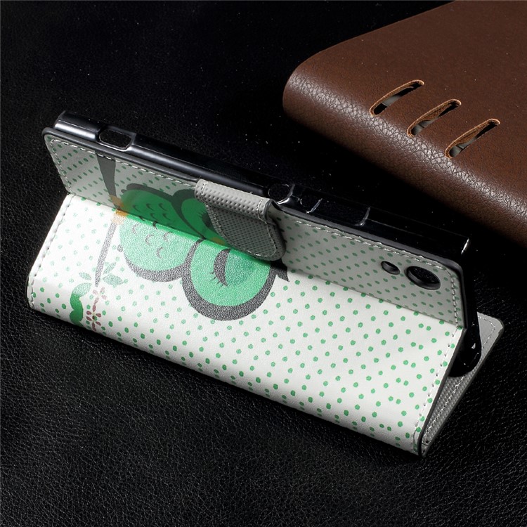 Magnetic Leather Flip Patterned Wallet Stand Cover for Sony Xperia XA1 - Green Owl Sleeping on the Branch-3