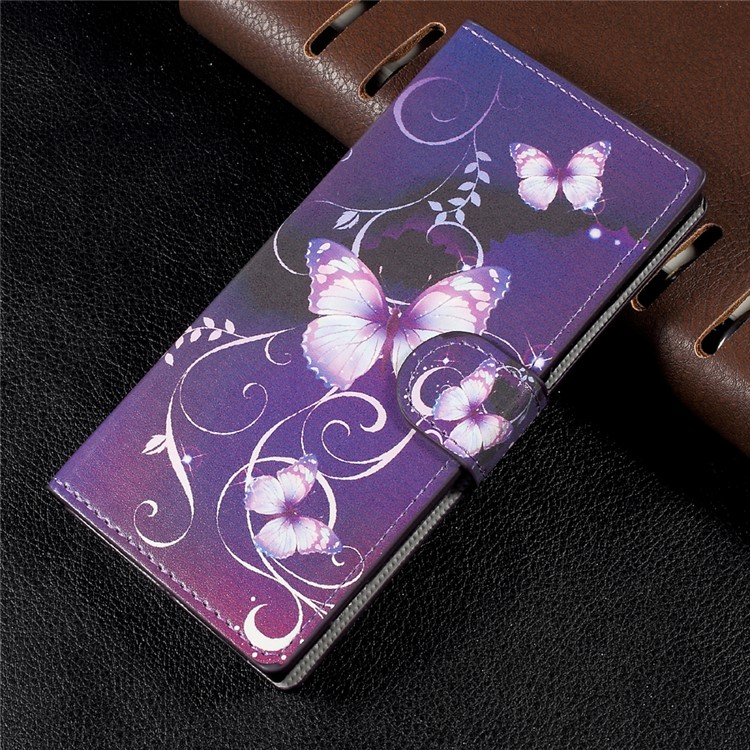 Patterned Leather Wallet Stand Mobile Phone Case for Sony Xperia XA1 - Purple Butterflies-1