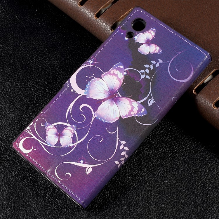 Patterned Leather Wallet Stand Mobile Phone Case for Sony Xperia XA1 - Purple Butterflies-2